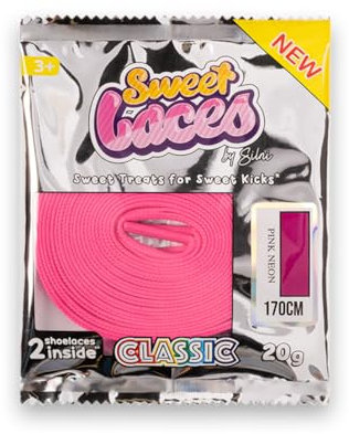 SweetLaces Classic - 2 Lacets Plats 130 cm Pink Neon - Couleur Unie - Lacets Sneakers & Basket, Air Jordan, Campus 00s, Cortez, 550 - Lavables en machine - Designés en France - Rose Neon