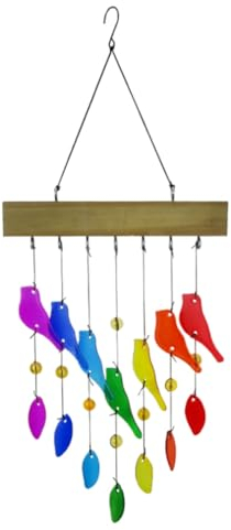 SHABD Handgefertigte Klangspiele Aus Kristallglas und Treibholz, Handgefertigte Windspiele Aus Sandgestrahltem Glas und, Windspiele mit Vögeln, Einfache Installation und Einfache Verwendung