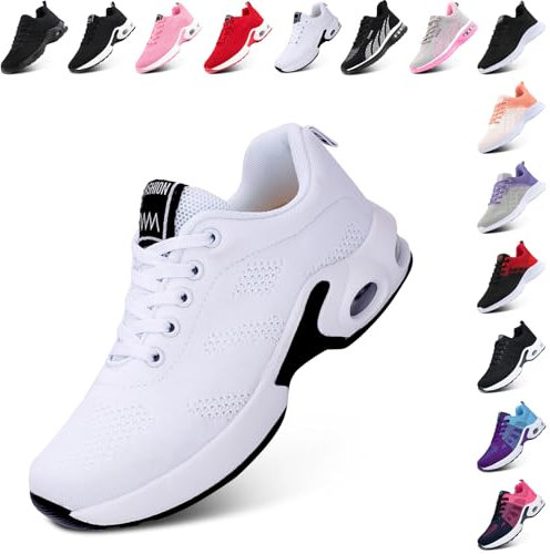 Hitmars Laufschuhe Damen Sportschuhe Turnschuhe Atmungsaktiv Luftpolster rutschfeste Leichtgewichts Straßenlaufschuhe Sneaker Joggingschuhe Walkingschuhe Fitness Schuhe Weiß EU 37