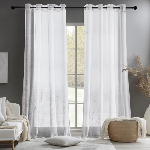 Deconovo Vorhänge Wohnzimmer Ösenvorhang Gardinen mit Ösen Transparent Vorhang Gardine Voile Luftig Modernes Design, 270x140 cm(HöhexBreite), Weiß, 2er Set