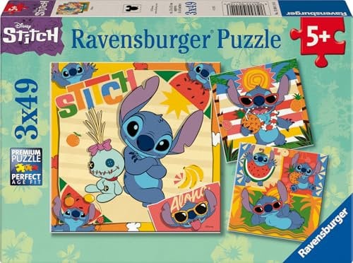 Ravensburger Kinderpuzzle - 12004114 Disney Stitch - Puzzle für Kinder ab 5 Jahren, mit 3x49 Teilen
