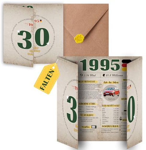 Sugeru Besondere Geburtstagskarte 30 mit Umschlag | 1995 Jahrgang Geschenk | 30 geburtstag frau mann | Sechzigsten Geburtstagsdeko lustig,Tolle Geschenkidee,Chronik,Karte,Jubiläum- DIN A4 (30 Jahre Ⅱ)
