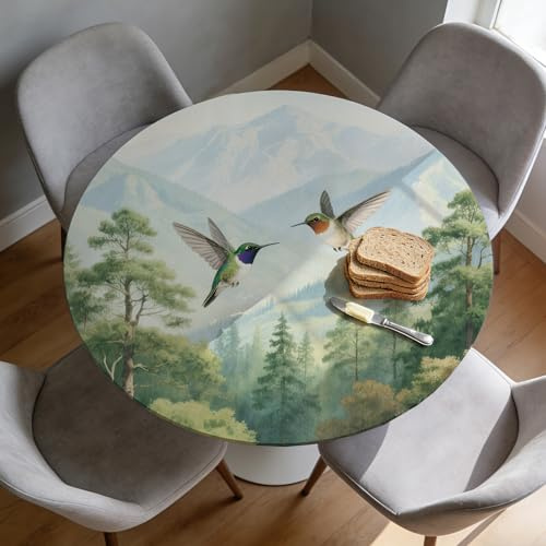 CUTHOLLOW Tischdecke Rund Mit Gummizug Ø42in(106cm) - Natur Landschaft Muster - Outdoor Tischdecke Rund Abwaschbar Elastisc, Wetterfest Tischdecke Für Garten, Für Tische Von 86-106cm Geeignet