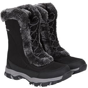 Mountain Warehouse Ohio Damen-Schneestiefel – Schneesichere Damen-Kunstfellschuhe, Getestet bis –20 °C, IsoTherm – Winter, Skifahren, Wintersport, Wandern Schwarz Damen-Schuhgröße 39 EU