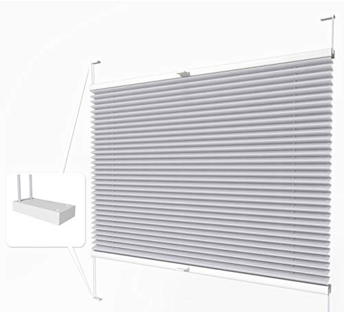 Home-Vision® Premium Plissee zum Anschrauben in der Glasleiste Innenrahmen (Silber, B60cm x H200cm) Blickdicht Plissee Jalousie mit Halterungen zum Bohren, Sonnenschutzrollo Rollo