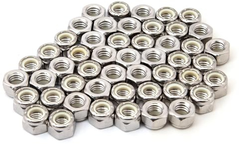 POWERTEC QLN1101 1/4-20 Nylon Einsatz Kontermutter Set | 18-8 304 Edelstahl - 50 Stück