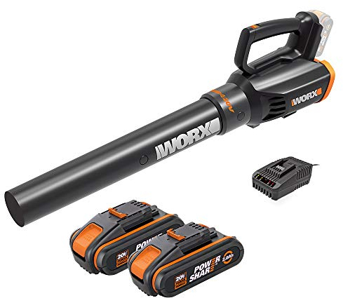 WORX 20V Akku Laubbläser WG547E.1, 2 x 2,0Ah Akku, PowerShare, 2-Fach Geschwindigkeit, Turbine Technologie, 1 Std. Schnellladegerät, 120km/h