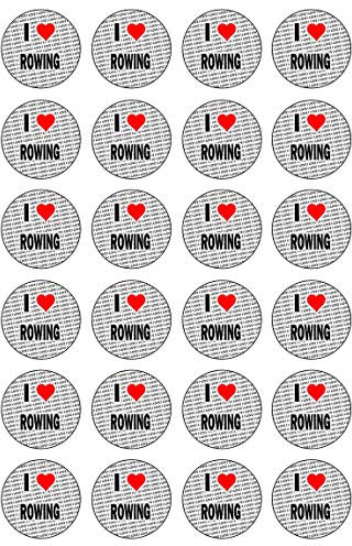 AK Giftshop I Love Rowing - 24 Edible Cupcake Toppers Cake Decorations - Easy Precut Circles