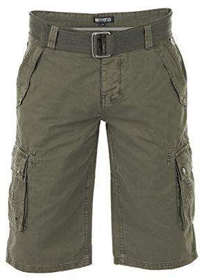 riverso Herren Cargo Shorts RIVAnton Regular Fit Gürtel Taschen Sommer Baumwolle Basic Kurze Kariert Hose Bermuda Einfarbig, Größe:W 40, Farbe:Military Green (12300)