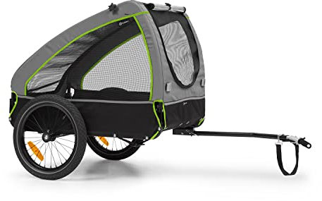 Klarfit Remorque Vélo pour Chien, Chariot Transport Pliable, Laisse de Sécurité, pour Petite/Moyenne Taille, Toile Oxford, 250L, 45kg