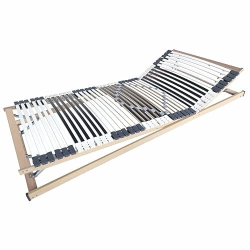 Matratzen Perfekt Lattenrost, MONTIERT, orthopädisch, 100 x 200 cm – Lattenrahmen mit Kopf- und Fußverstellung, Härte-Regulierung, Kautschukaufhängungen und 42 Leisten