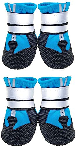Lurowo Schutzstiefel für Hunde, 4er-Set wasserdichte Hundeschuhe mit sicheren reflektierenden Riemen, Pfotenschutz für kleine, mittlere und große Hunde, blau+schwarz