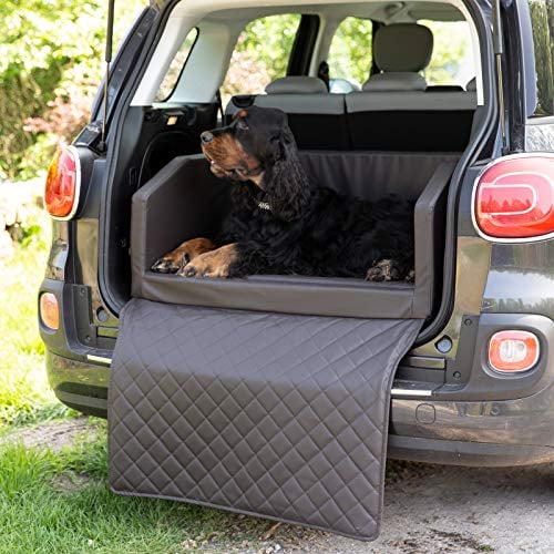 CopcoPet - Travel Bed Hundebett für Kofferraum 100x90x38cm Kunstleder - Kofferraumschutz Hund wasserabweisend & Kratzfest - Hundebett Auto Anschnallsystem & Schutzdecke - Reisebett Hund Braun