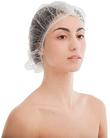 100 CUFFIE CAPELLI DONNA MONOUSO IN TNT CUFFIA IMBUSTATA SINGOLARMENTE PER CENTRO ESTETICO ESTETISTA