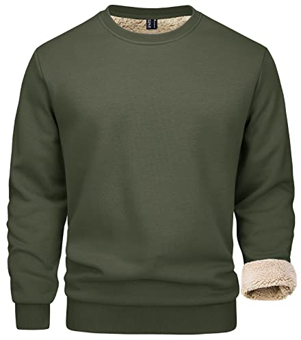 MAGCOMSEN Mens Sweatshirts with Sherpa Lined Pullover Men Winter Basic Tops Warm Plain Sweatshirts Outdoor Work Jumper Men Pullover Sweater with Fleece Lined Winter Thick Tops, Army Green