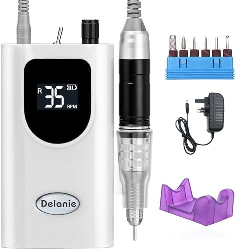 Delanie Electric Nail Files Nail Drill Machine 35000RPM Portable Efile Rechargeable Nail Drill for Gel Nails Home and Salon Use White