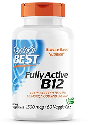 Doctor's Best, Fully Active B12 (B12 Entièrement Active), 1.500mcg, Dépôt de 3 Jours, 60 Capsules végétaliennes, Testé en Laboratoire, Vitamine B12, Sans Gluten, Sans Soja, Végétarien