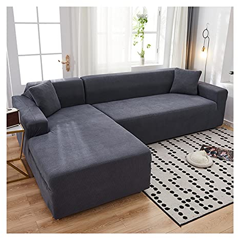 Daesar Couchbezug Eckcouch 3 Sitzer XL, Überwurf für Sofa Polyester L Form Modern Dunkelgrau Sofa Bezug Stretchy 190-230
