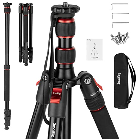 SMALLRIG Treppiede da 68/170 cm, Treppiede Pieghevole in Alluminio, Compatibile con Testine Video da 1/4-20 e 3/8-16, Carico Utile 33 Libbre/15 kg, Altezza Regolabile da 16,1 a 66,9 - 3983
