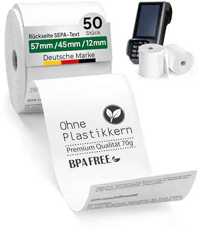 coreless - 50x EC-Thermorollen - EC-Rolle mit Sepa Aufdruck - kernlose Kassenrollen ohne Plastikmüll (57mm x 45mm x 12mm)