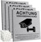 4 Stück Achtung Videoüberwachung Schild Privatgrundstück mit DSGVO Hinweis, 15x15cm Aluminium Schilder Kameraüberwachung, mit Selbstklebend und 4 Bohrlöcher, Kamera Überwachung, Warnschild