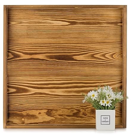 Hanobe Deko Tablett Serviertablett Groß: Holztablett Viereckig Extra Großes Rustikal Verbranntes Holz Dekotablett mit Henkel Servierplatten XXL Landhaus für Ottomane Wohnzimmer Küche 55cm