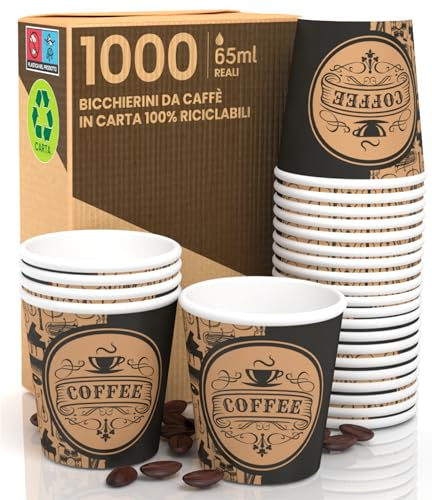 1000 Bicchierini in Carta da caffè 65ml PubBeigeCUP - Bicchieri Ecologici Biodegradabili Monouso Piccoli Asporto Bevande Calde