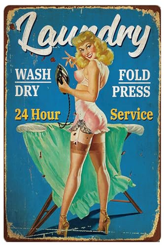 Xylophonic Vintage Metallschild Pin Up Girl Laundry für Wanddekoration für Wäsche, Bars, Restaurants, Cafés, Pubs, 20,3 x 30,5 cm