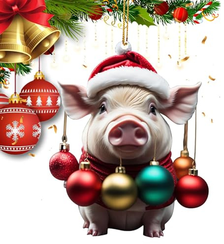 Honhoha Weihnachtsbaumschmuck, Lustige 2D-Baumschmuck-Acryl-Cartoon, Weihnachtsschwein Ornament, Schwein-Anhänger, niedlicher Weihnachtsschmuck für Zweige, Bäume, Türen, Fahrzeuge
