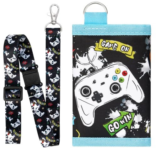 Kinder-Geldbörse für Jungen, Videospiel-Geldbörse mit Umhängeband, Videospiel-Geldbörse, Halstasche mit Reißverschluss, kompakt, dreifach faltbar, Kinder-Geldbörse für Jungen, Bluey Wallet Game
