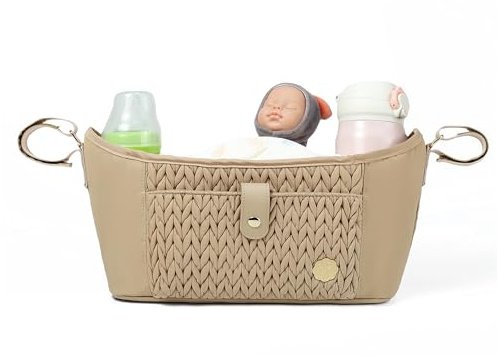 SEWBOO Universeller Kinderwagen-Organizer, Windel-Organizer mit verstellbaren Riemen, passend für fast jeden Kinderwagen (Beige)
