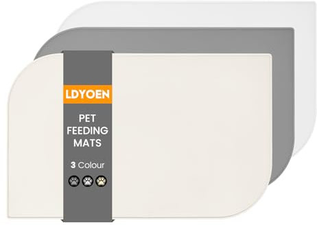 LDYOEN Tapis Gamelle Chat - Tapis de Nourriture pour Chat - Tapis Gamelle Chien avec Rebords Surélevés pour Contenir Les Déversements - Tapis de Bol en Silicone sans BPA - 48x30cm - Beige
