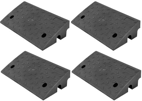 Vilnow Bordsteinrampe aus Gummi, 100 mm hoch, 430x230x100 mm, schwarz – für Rollstühle, tiefergelegte Autos und Motorräder (4 Stück)