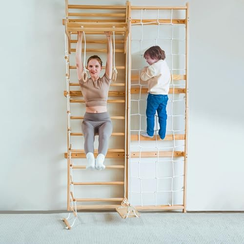 Avenlur Neem - Escalera sueca 5 en 1 para gimnasio con escalador de pared de carga, columpio de escalera sueca, escalera de cuerda, barra de dominadas para adultos y tobogán interior, gimnasio de