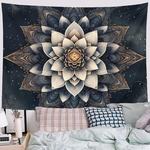 ALTCIRNMD Wandteppich Lotus-Mandala Wandtuch Mittelalterliche Ästhetik Wandteppich Wanddeko Teppich Gothic Wandteppiche Trippy Tapestry Wandtuch Wandbehang Boho Wand Deko (180Wx230Tcm)