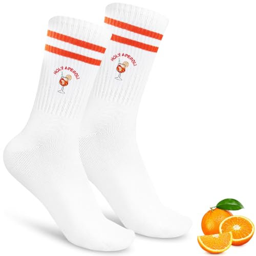 Chaussettes Aperol Spritz, Coton Blanc avec Motif Verre à Vin, Unisexe Sport/Tennis/Foot, Cadeau Original pour Amateurs d'Aperol (FR/ES, Numérique, 36, 42, Taille normale, Taille normale, 1, Blanc)