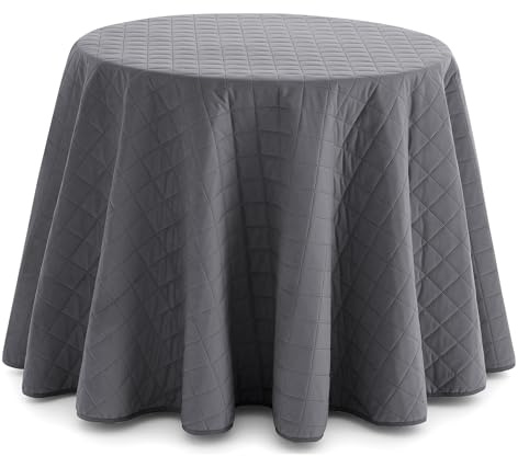 HIPERMANTA Falda para Mesa Camilla Acolchada. Falda Mesa Camilla Redonda. 90 cm. Ropa Mesa Camilla Lisa Suave. Mesas Camilla Invierno.Cuadros. Color Gris