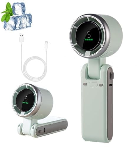 Regularlyk Portable Handheld Turbo Fan, N607 Handheld Turbo Fan, Rechargeable Portable Hand Fan, 5 Gear Wind, 3 in 1 Hand Fan with Air Turbo Tech Cooling Fans for Outdoor, Travel, Working (Green)
