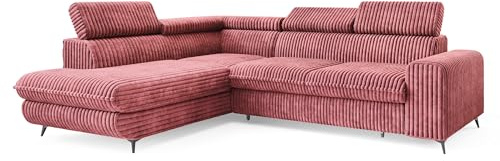 Masseno Ecksofa VELISS T L-S mit Schlaffunktion L-Form, Klassisch Sofa mit Bettkasten, Wohnzimmersofa, Couch, Soffa, Bettsofa, Couchgarnitur - Rosa, TILIA 62