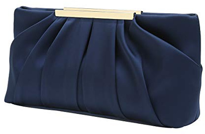 CHARMING TAILOR Clutch Evening Bag Elegant Pleated Satin Formal Handbag Simple Classy Purse for Women (Navy)