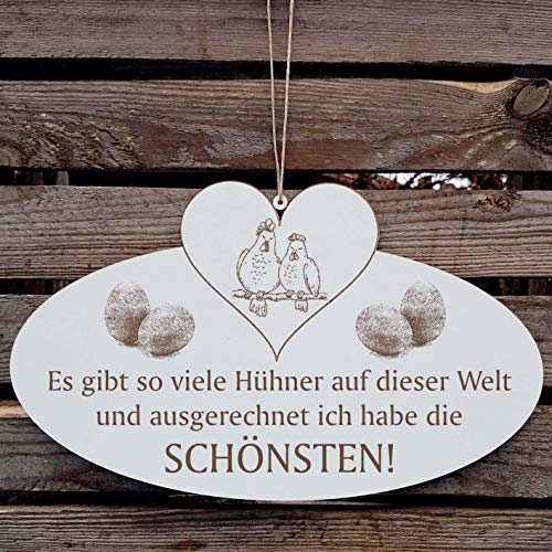 DIE SCHÖNSTEN HÜHNER DER WELT Schild mit Huhn 02 Ei und Herz ca. 20 x 12 cm