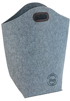 WENKO Wäschesammler Filz Grau - Wäschekorb aus recyceltem Material mit Tragegriffen Fassungsvermögen: 42 l, Polyester, 45 x 60 x 25 cm, Grau