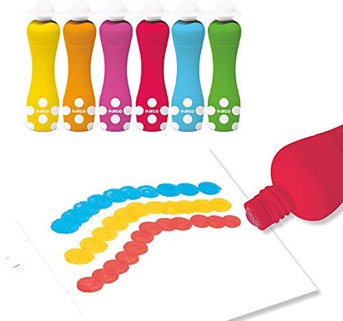 Djeco Schaumstoffmarker Set – 6 Farben, ab 18 Monaten, ultra-waschbar, ergonomische Form für kleine Hände, erste Filzstifte für kreative Punkte & Malspaß