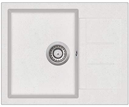 KERABAD Granit Einbauspüle Küchenspüle Spülbecken Spüle mit Abtropffläche eckig weiss 62 x 50 cm