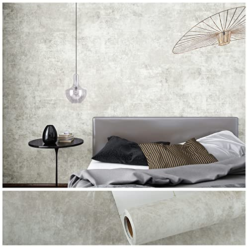 VEELIKE 15.7''x118'' Concrete Wallpaper Peel and Stick Textured Limewash Wallpaper for Bedroom Bathroom Wall Removable Self Adhesive Concrete Contact Paper for Countertops Waterproof Cement Wall Paper