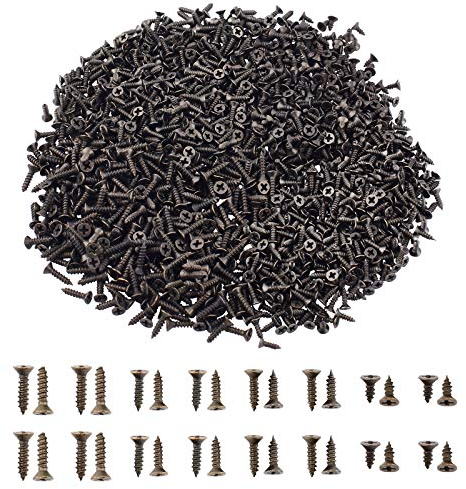 SUPERFINDINGS 1600PCS 4mm 4 Größen Antik Bronze Kreuzschlitzschrauben Eisen Flachkopf Selbstschneidende Schrauben Holzschraube Elektronisches Zubehör