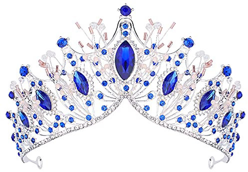 COCIDE Silber Tiara und Krone für Frauen, blauer Edelstein Strass Barock Königin Stirnband für Mädchen, Kristall, Meerjungfrau, Prinzessin Haarschmuck für Braut, Geburtstagsfeier, Brautjungfern,