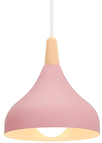 iDEGU Lámpara de Techo Retro LED Lámpara Colgante Moderna Estilo Gota E27 Iluminación de techo Vintage en Madera Metal Lámpara moderna para Dormitorio Comedor Cocina, 20cm (Rosa, 1 Pieza)