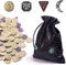 Byhoo 145PCS Metall DND Münzen & Ledertasche, Enthält 60 Goldmünzen, 40 Silbermünzen, 40 Kupfermünzen und 5 Platinmünzen, Token mit Glow in The Night Eyes Tasche für RPG Tablelap Games