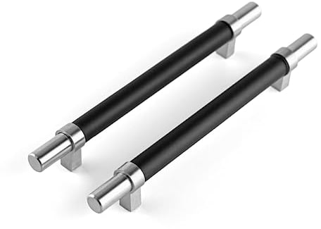 Brute Strength - Furniture Handles - Steel & Full Grain Leather - 160mm Hole Spacing - Silver & Black - Pack of 4 - Cabinet Handle Door Handle for Kitchen, Bathroom, Cabinets, Dresser, Wood